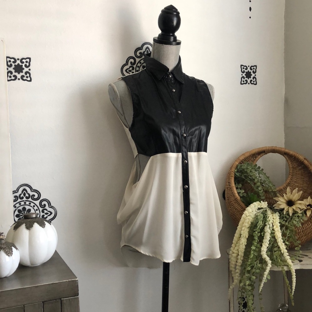 Super unique vegan leather button up top